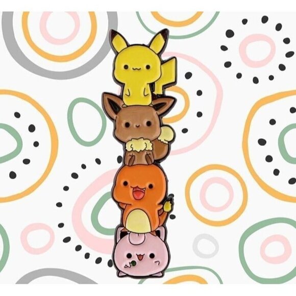 Melodic Stackers: Pokemon Jigglypuff, Charmander, Eevee, Pikachu Enamel Pin - Picture 2 of 5